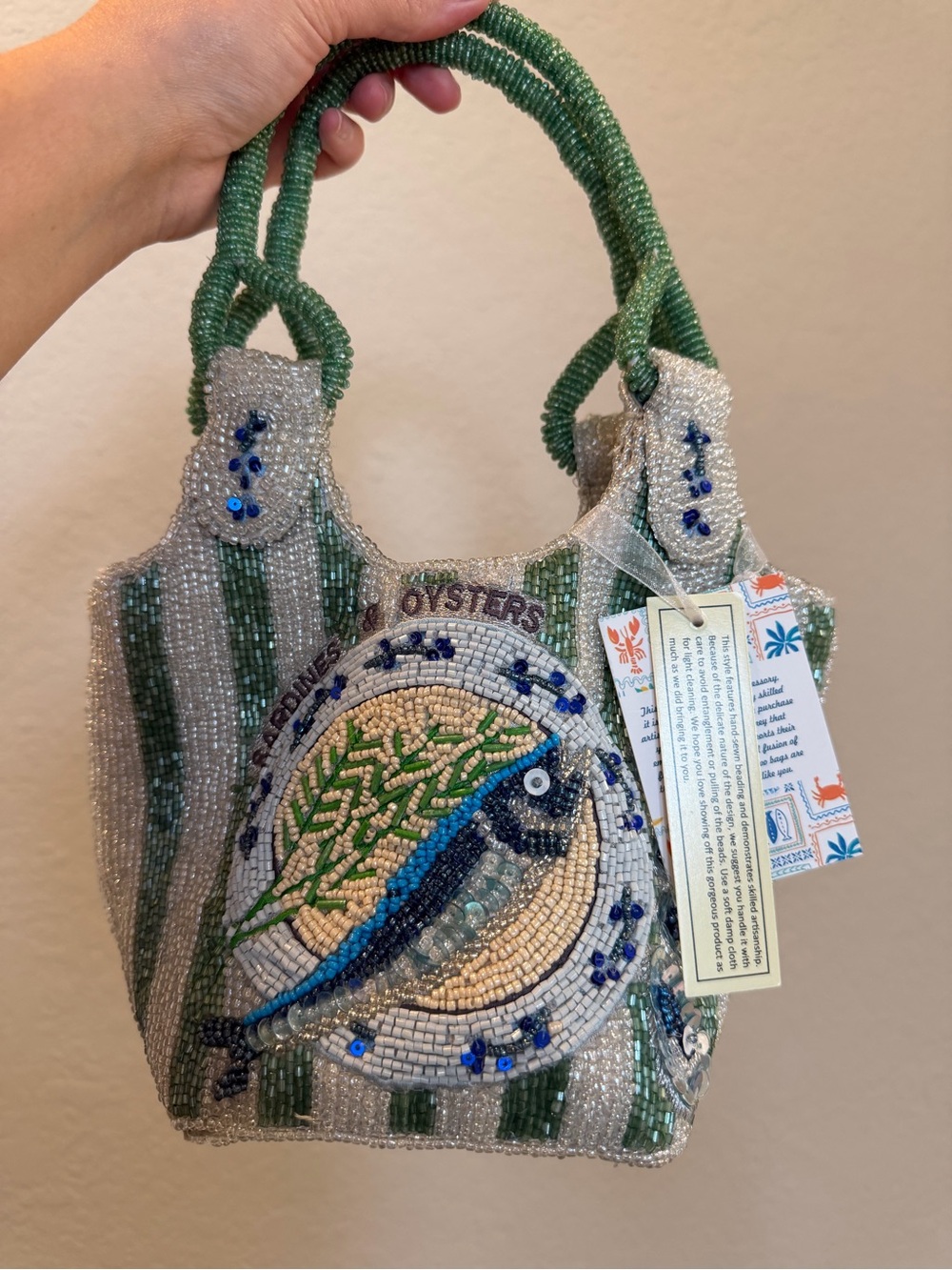 Viral Sardine and Oyster Green Beaded Bag